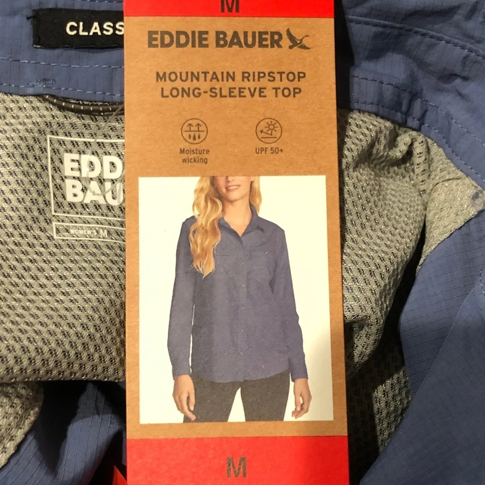 Eddie Bauer Mountain Ripstop Blue Button-Down Utility Shirt - Picture 15 of 16